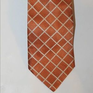 Classic Enrico Carlucci Men Neck Tie Orange Checkered Diamond Italy 100% Silk
